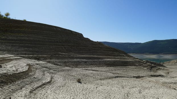 Low water level of the Yesa reservoir in Navarre - October, 2019