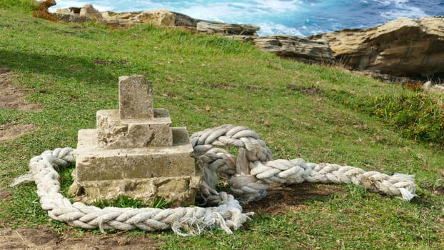 Boat mooring rope in a mountain on the coast of the Cantabrian Sea