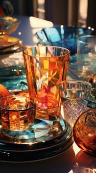 transparent glass retro dish colorful tableware, ai