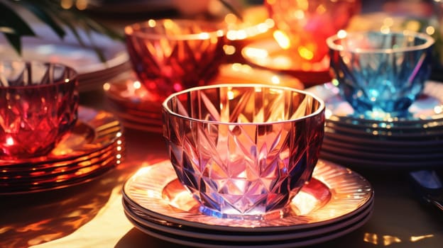 transparent glass retro dish colorful tableware, ai