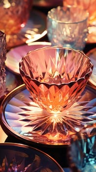 transparent glass retro dish colorful tableware, ai