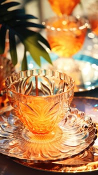 transparent glass retro dish colorful tableware, ai