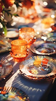 transparent glass retro dish colorful tableware, ai