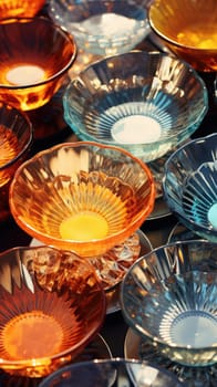 transparent glass retro dish colorful tableware, ai