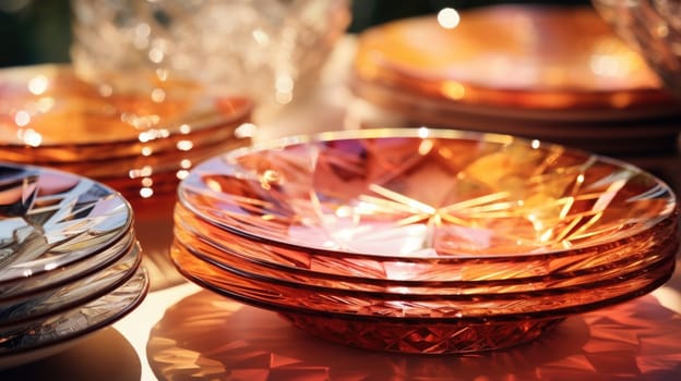 transparent glass retro dish colorful tableware, ai