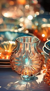 transparent glass retro dish colorful tableware, ai