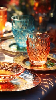 transparent glass retro dish colorful tableware, ai