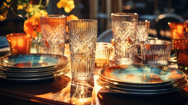 transparent glass retro dish colorful tableware, ai