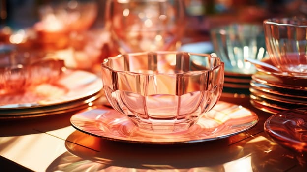 transparent glass retro dish colorful tableware, ai