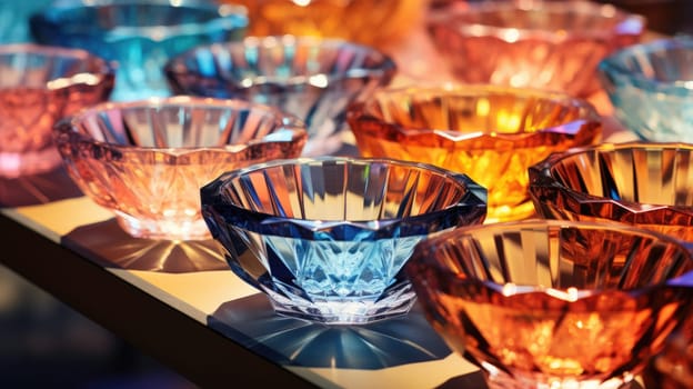 transparent glass retro dish colorful tableware, ai