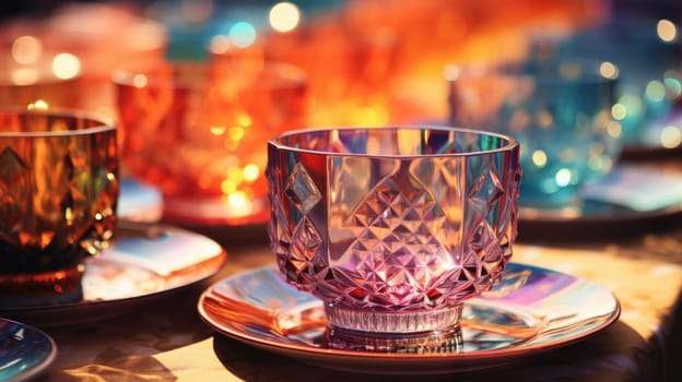 transparent glass retro dish colorful tableware, ai