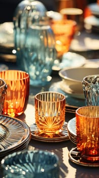transparent glass retro dish colorful tableware, ai