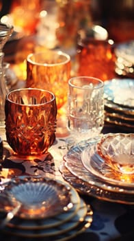 transparent glass retro dish colorful tableware, ai