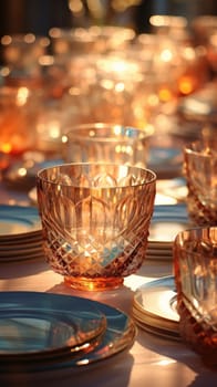 transparent glass retro dish colorful tableware, ai