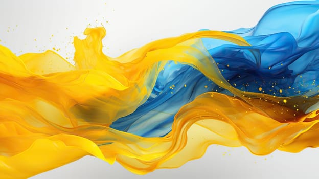 Light yellow and blue smoke on a white background. Smoke, ink texture.