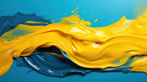 Texture of yellow and blue paints on a blue background.