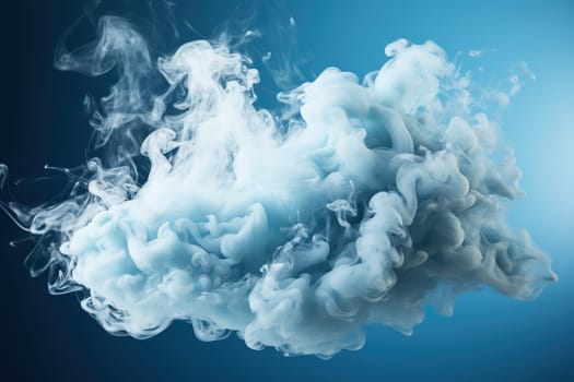 A thick puff of light blue smoke on a blue background.