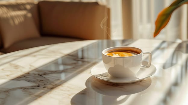 A cup of coffee in an elegant, luxurious and contemporary setting. AI generated.