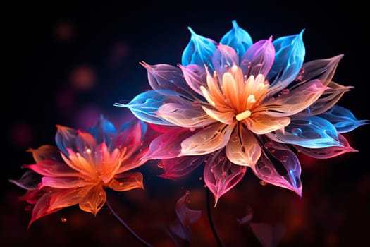 Digital futuristic neon flower wallpaper.