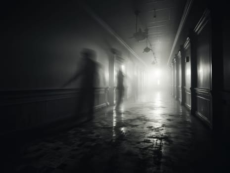 Ghost, spirit in an empty corridor with blur effect.