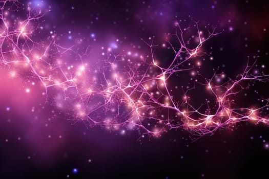 Abstract purple background with molecular structure. Neural connections of the brain.