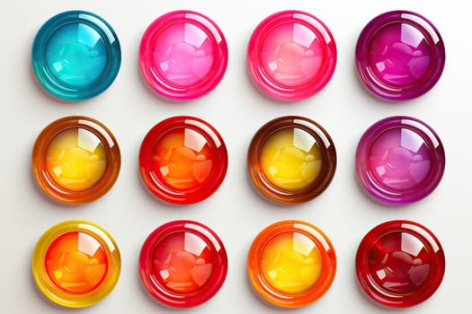 Set of glossy buttons, icons of different colors on a white background.