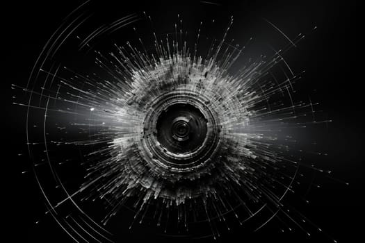 Hole from a bullet shot with cracks on a black background.