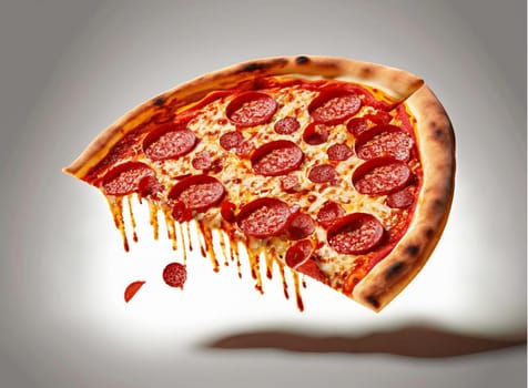 Slice of fresh italian classic original Pepperoni Pizza isolated on white background jpg image. High quality image