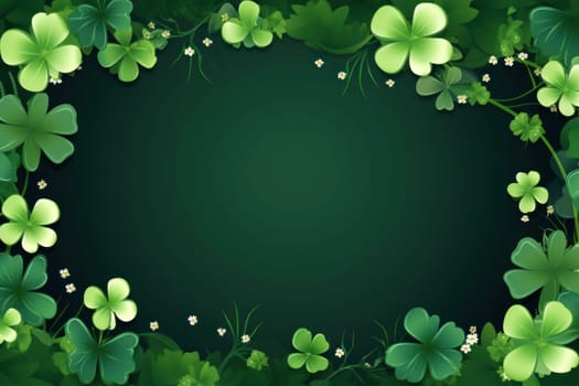 St.Patrick day leaf clover frame banner. Generative AI.