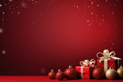 Merry Christmas banner with blank space for text, red background. Generative AI.