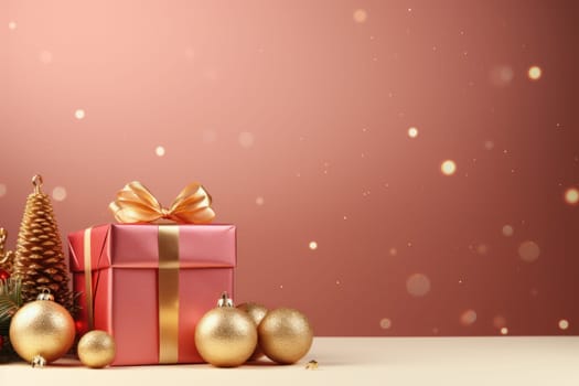Merry Christmas banner with blank space for text, pink background. Generative AI.