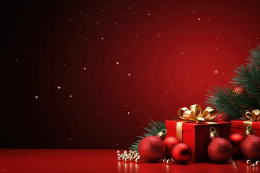 Merry Christmas banner with blank space for text, red background. Generative AI.