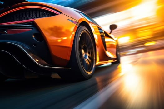 Motion blur shot, curve tail light drifting car wheels.
