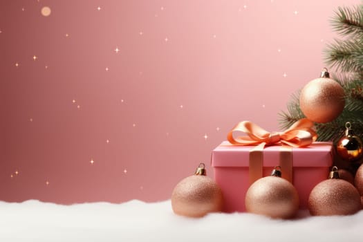 Merry Christmas banner with blank space for text, pink background. Generative AI.