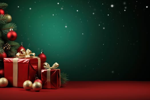 Merry Christmas banner with blank space for text, green background. Generative AI.