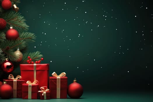 Merry Christmas banner with blank space for text, green background. Generative AI.