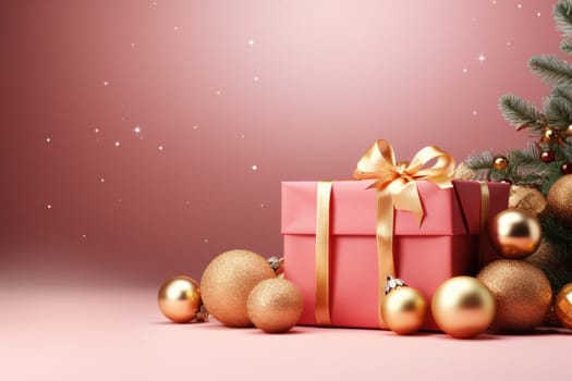Merry Christmas banner with blank space for text, pink background. Generative AI.
