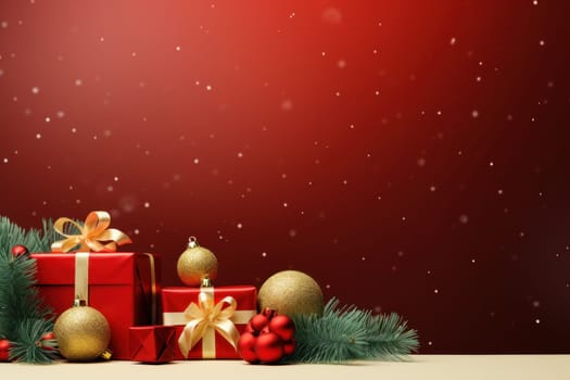 Merry Christmas banner with blank space for text, red background. Generative AI.