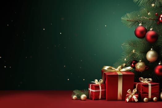 Merry Christmas banner with blank space for text, green background. Generative AI.