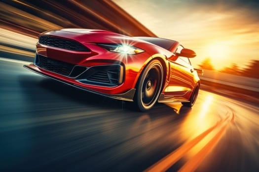 Motion blur shot, curve tail light drifting car wheels.