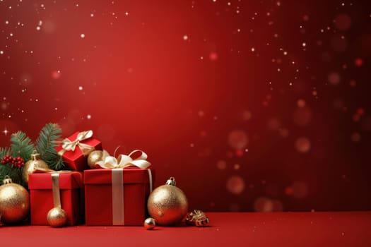 Merry Christmas banner with blank space for text, red background. Generative AI.