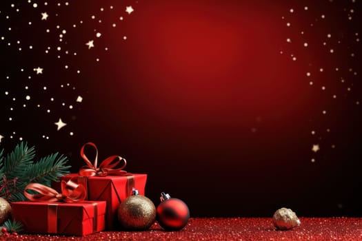 Merry Christmas banner with blank space for text, red background. Generative AI.