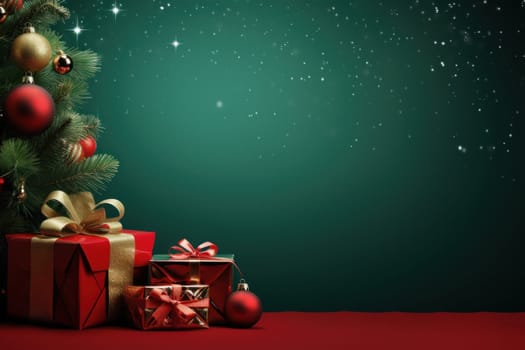 Merry Christmas banner with blank space for text, green background. Generative AI.