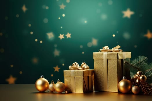 Merry Christmas banner with blank space for text, green background. Generative AI.
