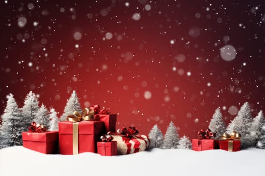 Merry Christmas banner with blank space for text, red background. Generative AI.