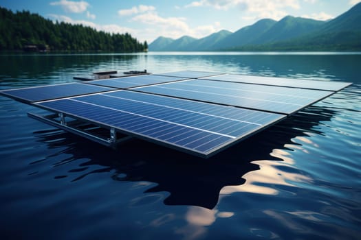 Floating solar panels, concept of green energy. Generative AI.
