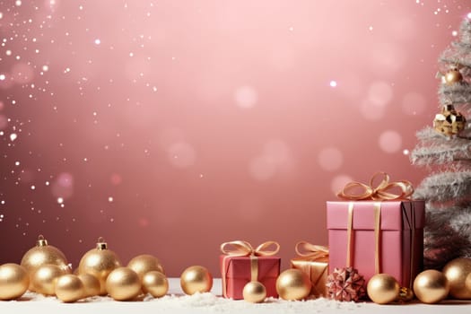 Merry Christmas banner with blank space for text, pink background. Generative AI.