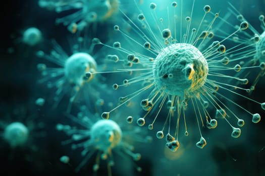 Macro view of a cancerous tumor cell that is attacking the body. Generative AI.