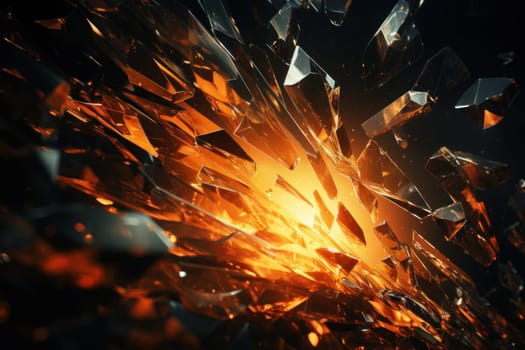Broken glass fragment with a sparks chasing. Generative AI.