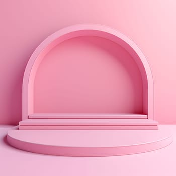 3D podium render of pink background. Bright pastel pink podium or pedestal backdrop.